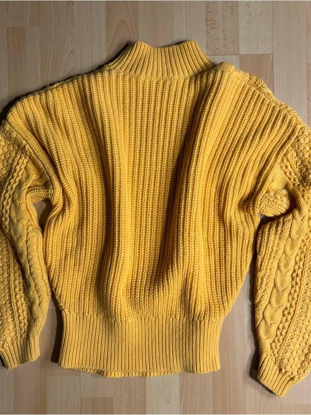 Sezane Amaury Cableknit Bobble Mustard Yellow High Neck Sweater Wool Blend - Picture 10 of 14